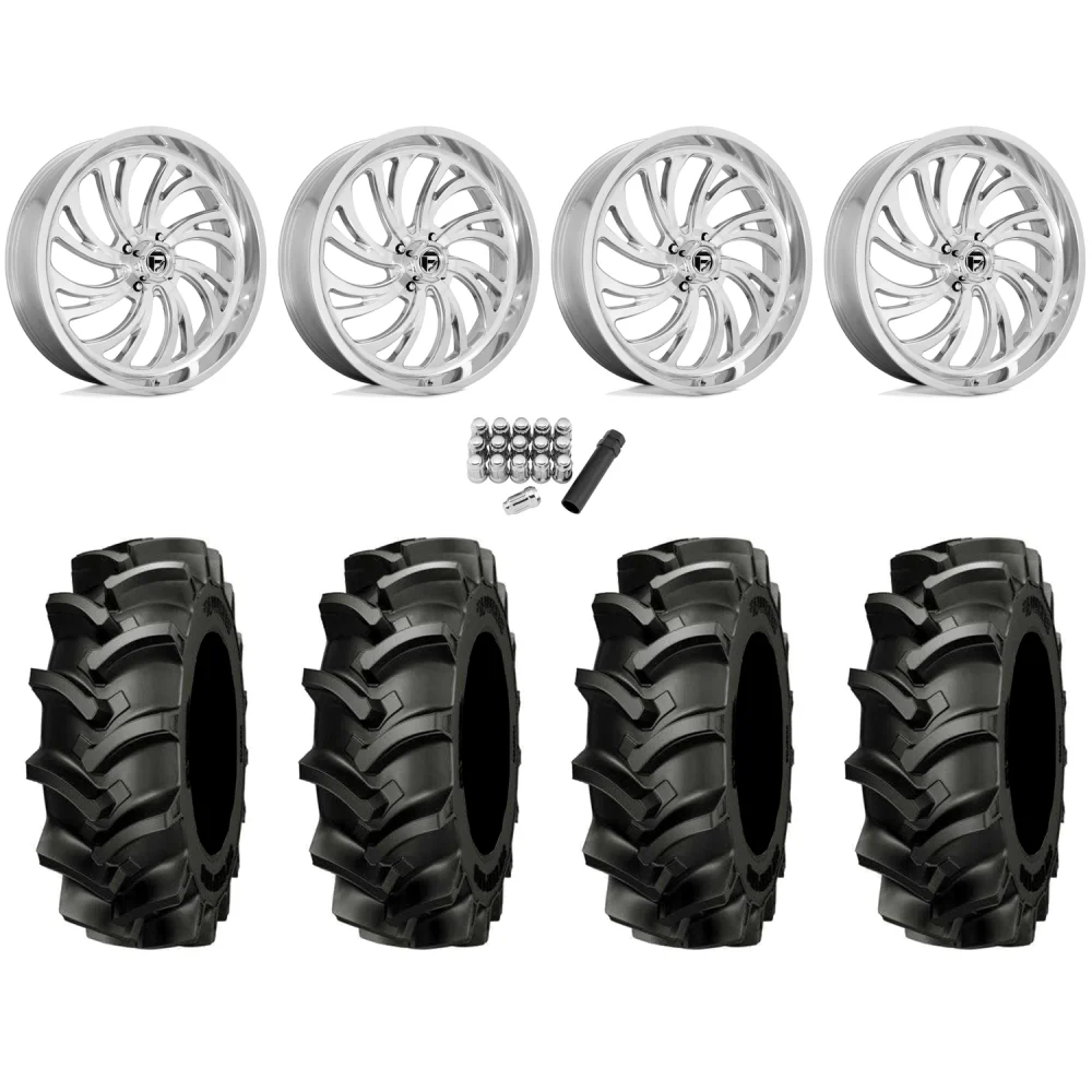 Alliance 337 Deep Lug 47.6x13.6-24 (8-ply) Tires on Fuel Kompressor Polished Wheels, complete kit