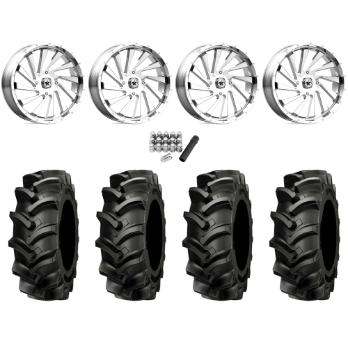 Alliance 337 Deep Lug 44x11.2-24 (8-ply) Tires on MSA M46 Blade Chrome Wheels