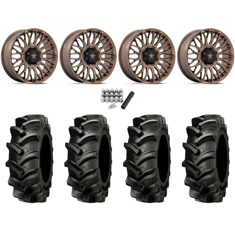 Alliance 337 Deep Lug 44x11.2-24 (8-ply) Tires on MSA M50 Clubber Matte Bronze Wheels, complete kit