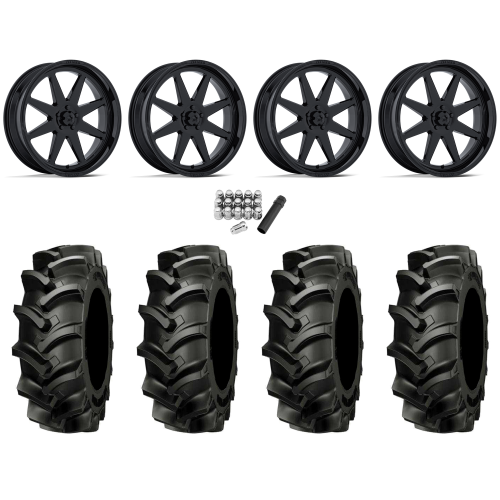 Alliance 337 Deep Lug 44x11.2-24 (8-ply) Tires on MSA M54 Spark Gloss Black Wheels