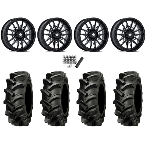 Alliance 337 Deep Lug 44x11.2-24 (8-ply) Tires on MSA M55 Commander Gloss Black Milled Wheels