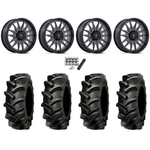 Alliance 337 Deep Lug 44x11.2-24 (8-ply) Tires on MSA M55 Commander Matte Gunmetal Wheels