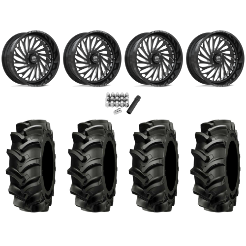 Alliance 337 Deep Lug 47.6x13.6-24 (8-ply) Tires on MSA Coil Gloss Black Milled (24x10) Forged Wheels
