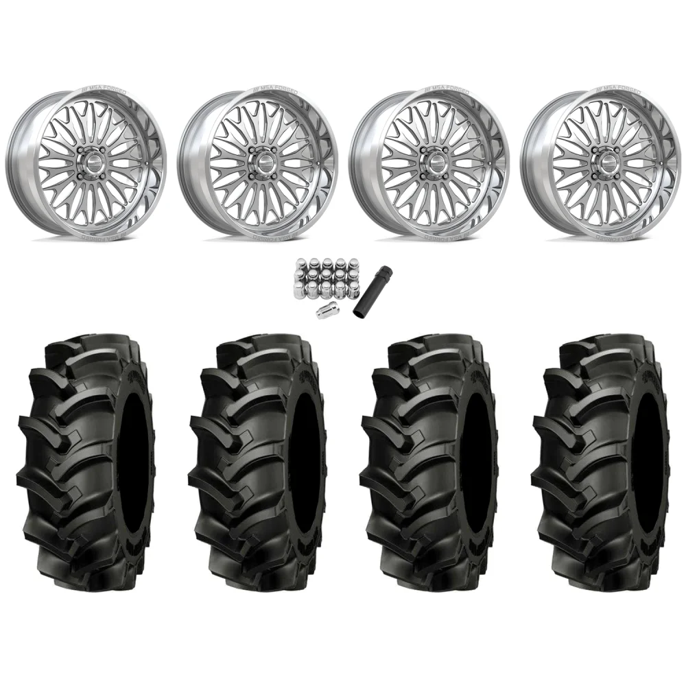 Alliance 337 Deep Lug 47.6x13.6-24 (8-ply) Tires on MSA Shockwave Polished (24x10) Forged Wheels, complete kit
