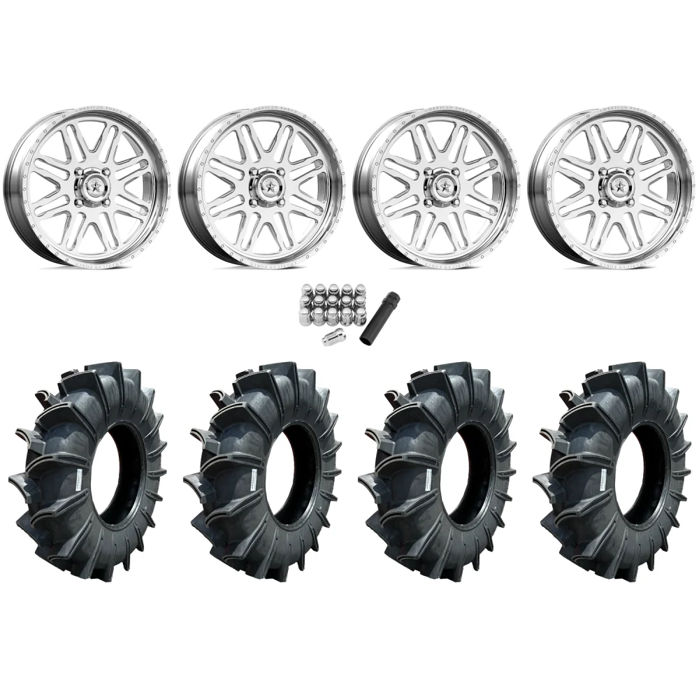 Assassinator Mud Tires 40x10-24 on American Force K07 Energy Polished Forged Wheels, complete kit