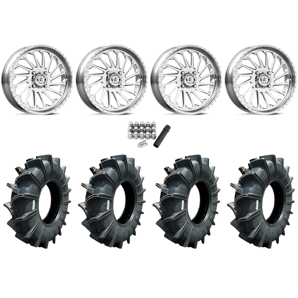 Assassinator Mud Tires 40x10-24 on American Force K12 Shredder Polished Forged Wheels, complete kit