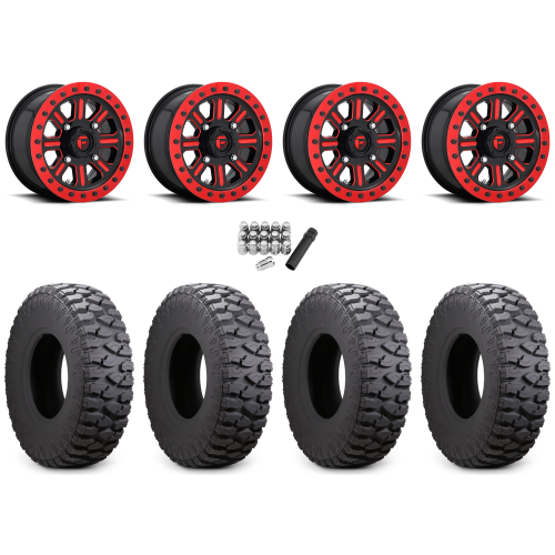 Atturo Trail Blade Boss 30x10-15 (8ply) Radial Tires on Fuel Hardline Gloss Black with Candy Red Beadlock Wheels