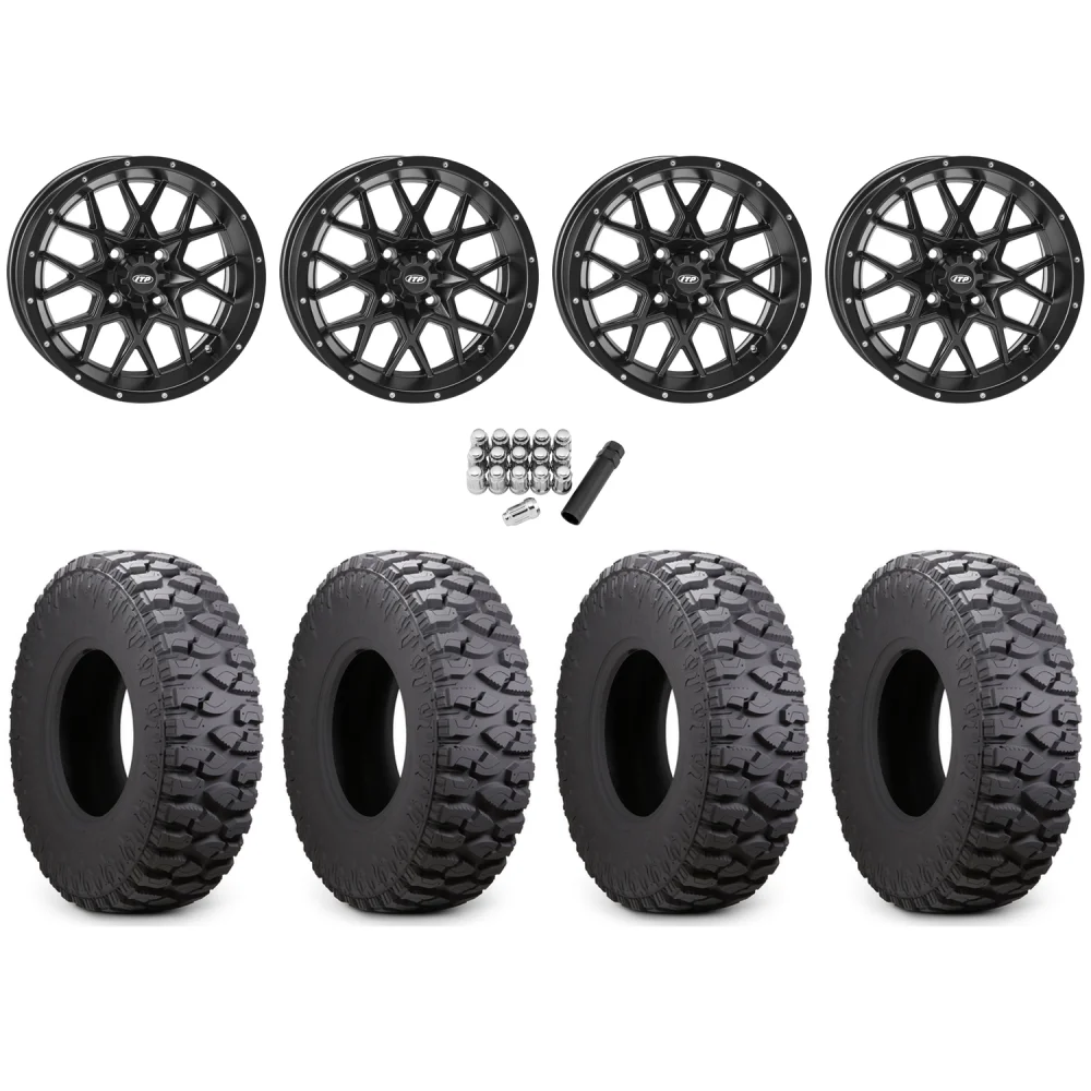 Atturo Trail Blade Boss 35x10-15 (8ply) Radial Tires on ITP Hurricane Satin Black Wheels, complete kit