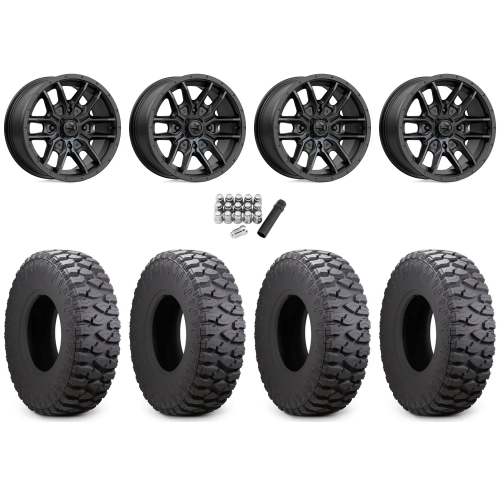 Atturo Trail Blade Boss 35x10-15 (8ply) Radial Tires on MSA M43 Fang Titanium Tint Wheels, complete kit