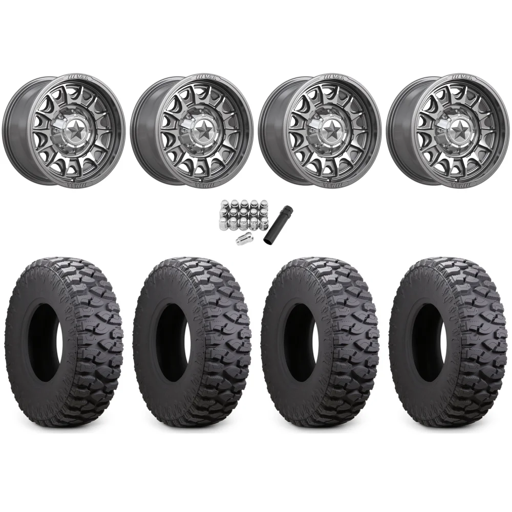 Atturo Trail Blade Boss 33x10-15 (8ply) Radial Tires on MSA M55 Commander Platinum Machined Wheels, complete kit