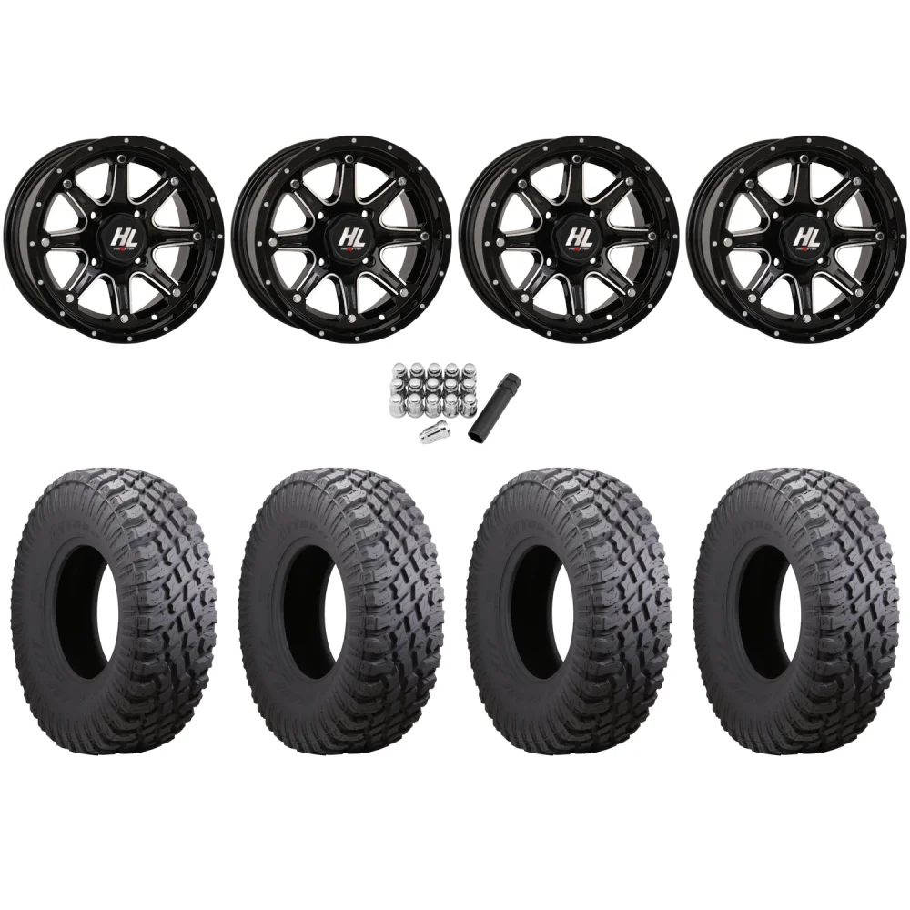 Atturo Trail Blade X/T 29x9-14 & 29x11-14 (8ply) Radial Tires on High Lifter HL4 Gloss Black Milled Wheels, complete kit