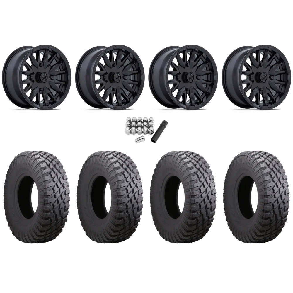 Atturo Trail Blade X/T 33x10-15 (8ply) Radial Tires on MSA M49 Creed Matte Black Wheels, complete kit