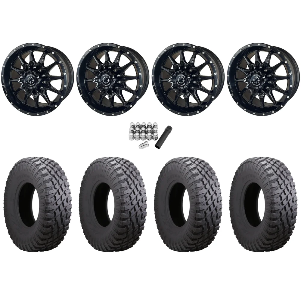 Atturo Trail Blade X/T 32x10-15 (8ply) Radial Tires on Frontline 762 Gloss Black Wheels, complete kit