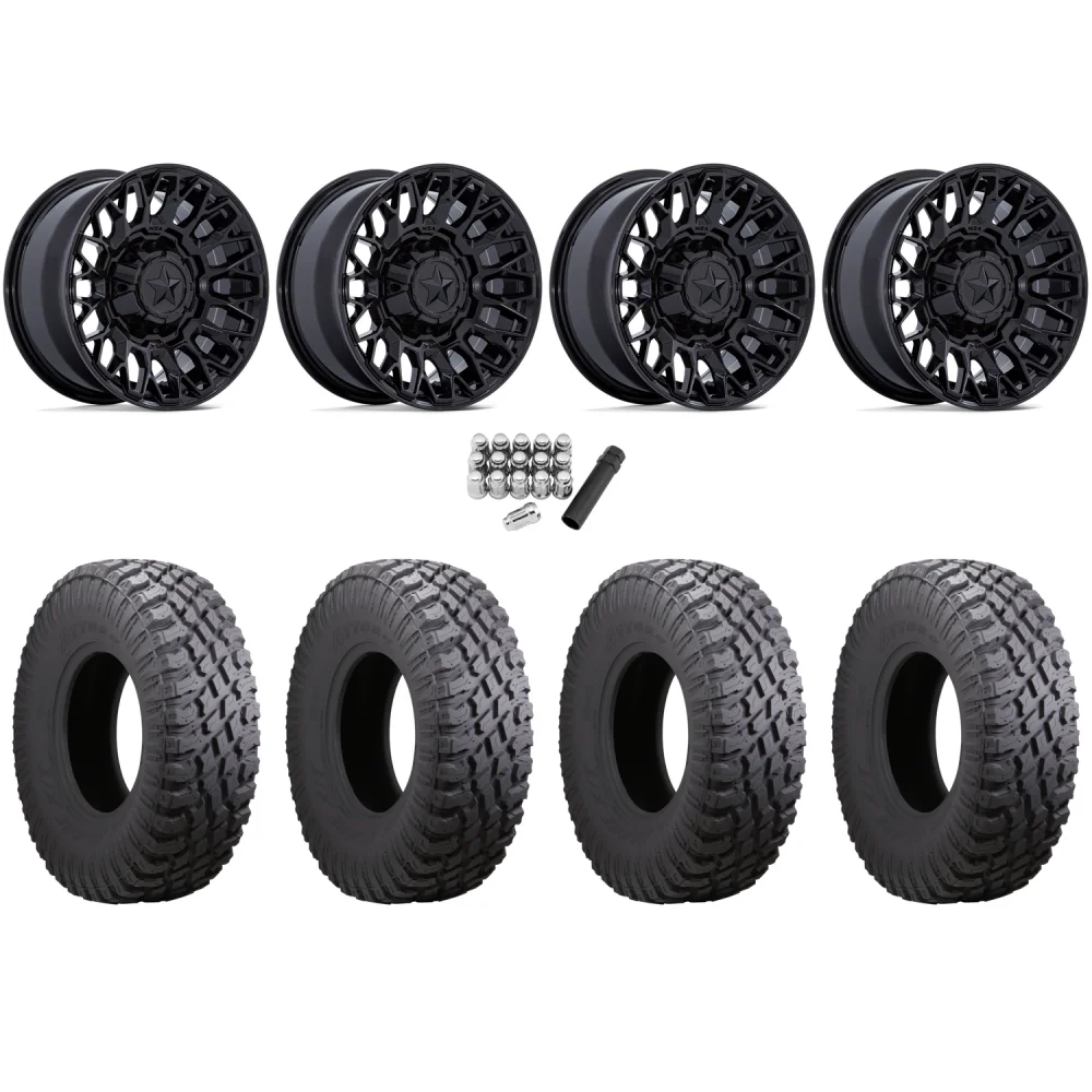 Atturo Trail Blade X/T 32x10-15 (8ply) Radial Tires on MSA M50 Clubber Gloss Black Wheels, complete kit