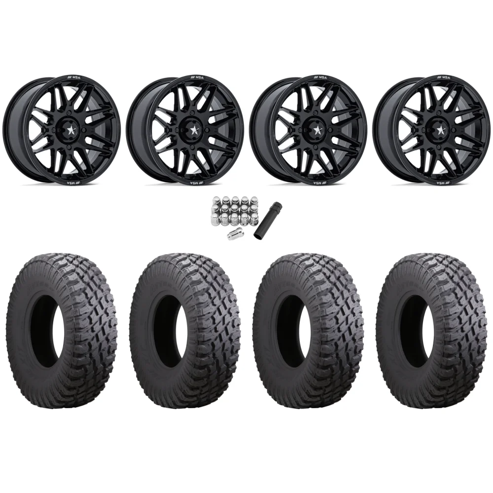 Atturo Trail Blade X/T 33x10-15 (8ply) Radial Tires on MSA M52 Radar Gloss Black Wheels, complete kit
