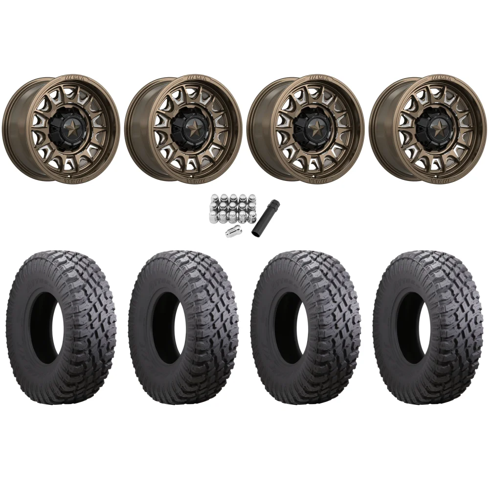 Atturo Trail Blade X/T 35x10-15 (8ply) Radial Tires on MSA M55 Commander Gloss Bronze Milled Wheels, complete kit
