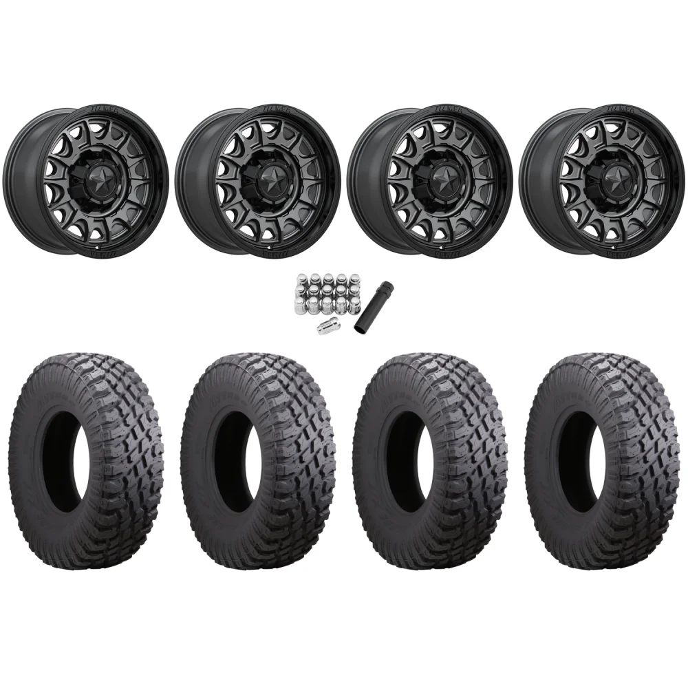 Atturo Trail Blade X/T 35x10-15 (8ply) Radial Tires on MSA M55 Commander Matte Gunmetal Wheels, complete kit