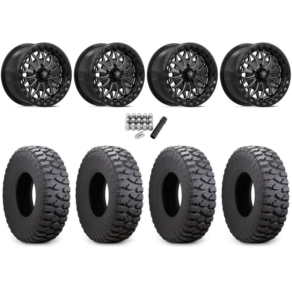 Atturo Trail Blade Boss 33x10-15 (8ply) Radial Tires on MSA M53 Bolo Gloss Black Milled Beadlock Wheels, complete kit