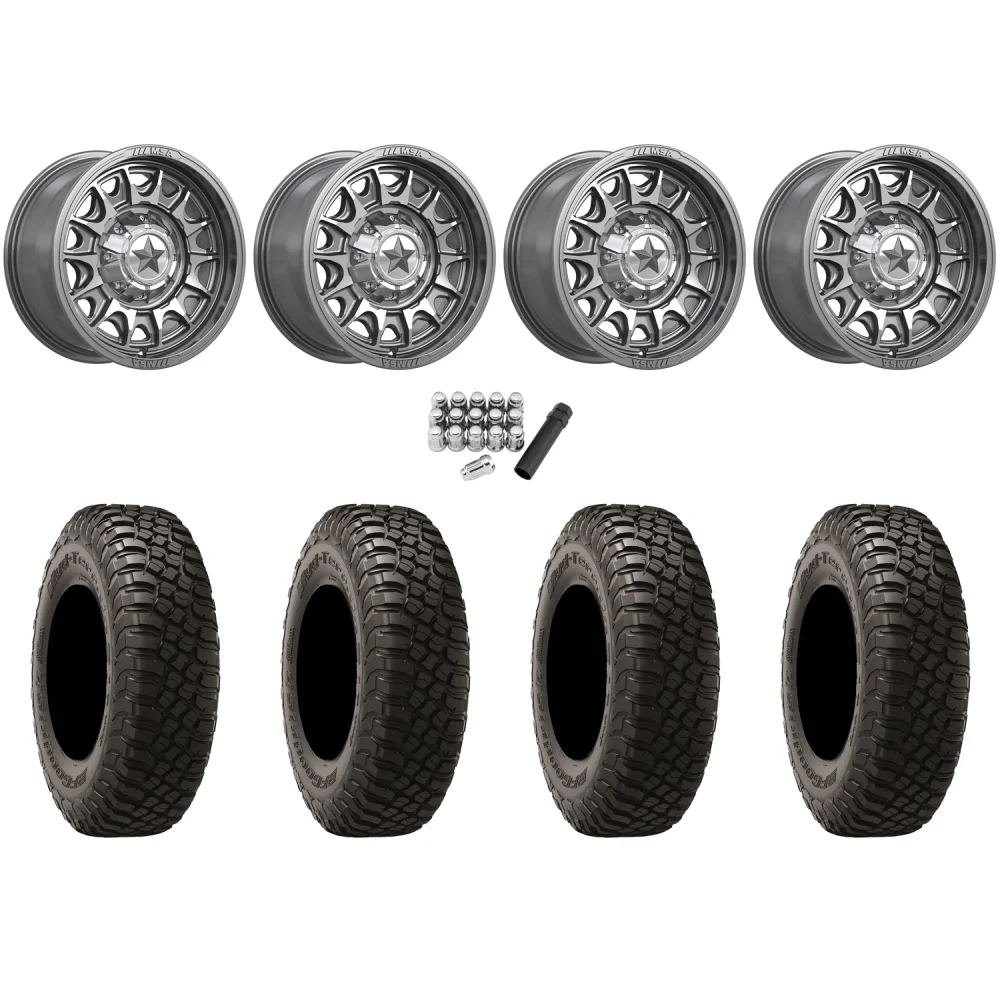 BFGoodrich Mud-Terrain KM3 30x10-15 (8ply) Radial Tires on MSA M55 Commander Platinum Machined Wheels, complete kit