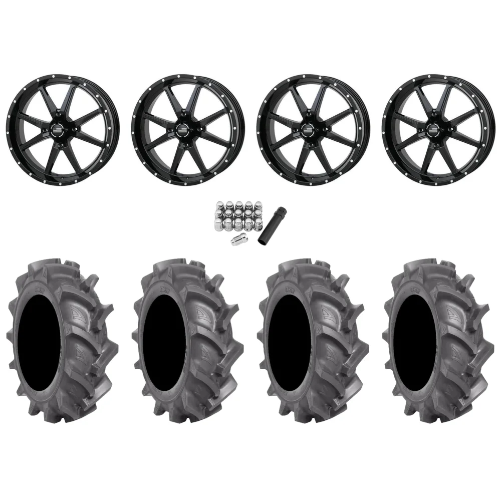 BKT AT 171 35x9-20 Tires on Frontline 556 Gloss Black Wheels, complete kit