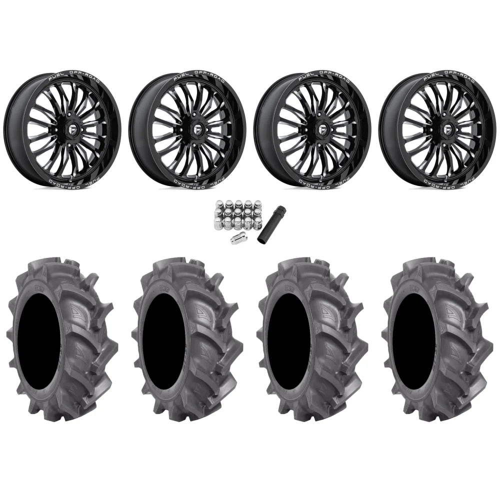 BKT AT 171 37x9-22 Tires on Fuel Arc Gloss Black Milled Wheels, complete kit