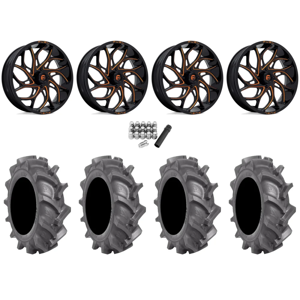 BKT AT 171 35x10-18 Tires on Fuel Runner Candy Orange Wheels, complete kit
