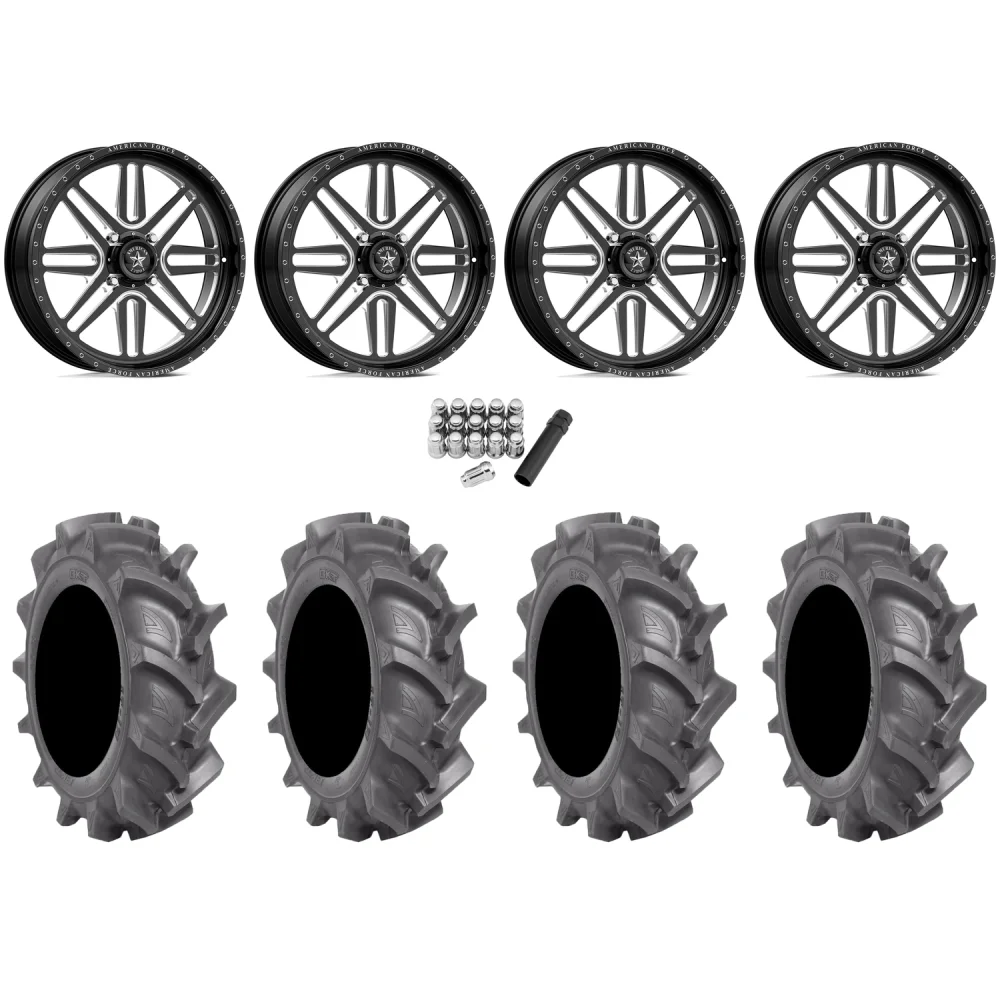 BKT AT 171 33x9-20 Tires on American Force K01 Summit Black Forged Wheels, complete kit