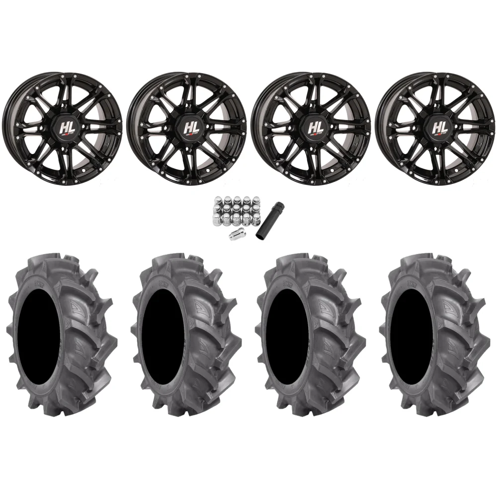 BKT AT 171 28x9-14 Tires on HL3 Gloss Black Wheels, complete kit