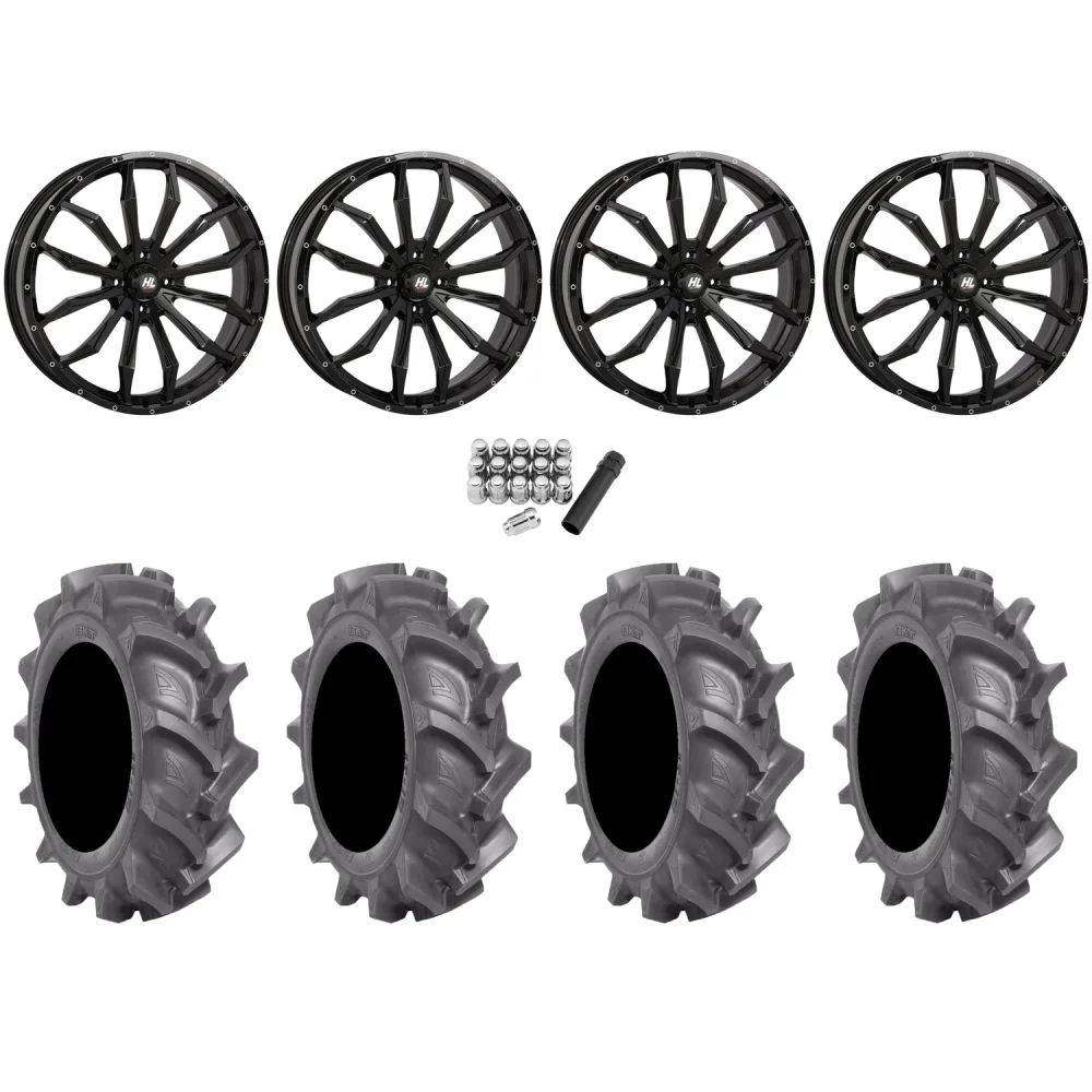 BKT AT 171 35x9-20 Tires on HL21 Gloss Black Wheels, complete kit