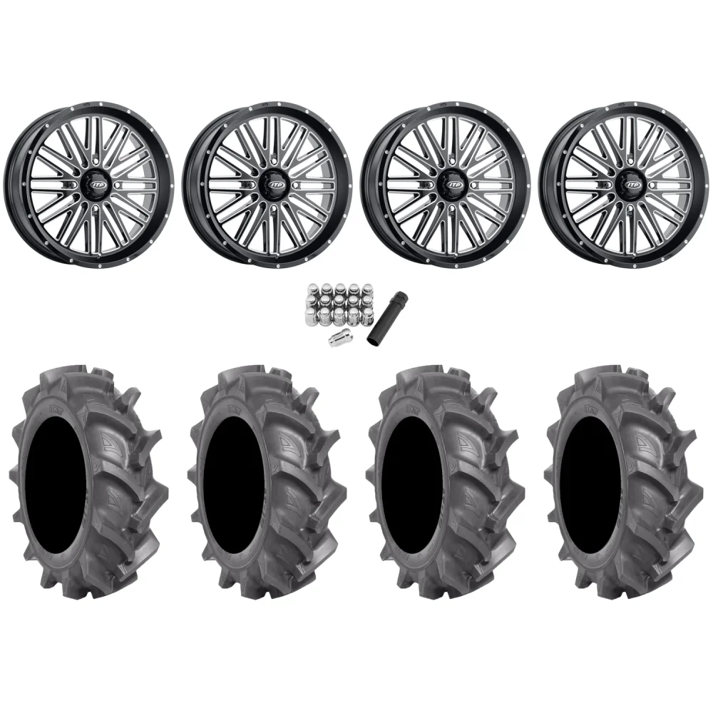 BKT AT 171 38x10-20 Tires on ITP Momentum Gloss Black Milled Wheels, complete kit