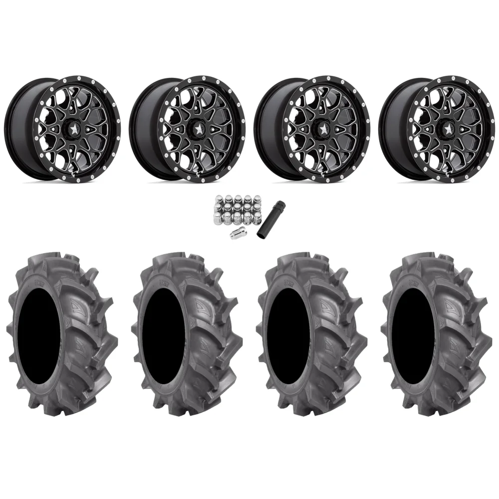 BKT AT 171 28x9-14 Tires on MSA M45 Portal Milled Wheels, complete kit