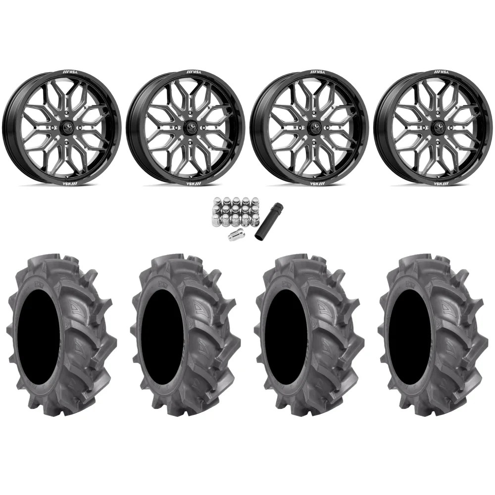 BKT AT 171 40x9-24 Tires on MSA M47 Sniper Gloss Black Milled Wheels, complete kit