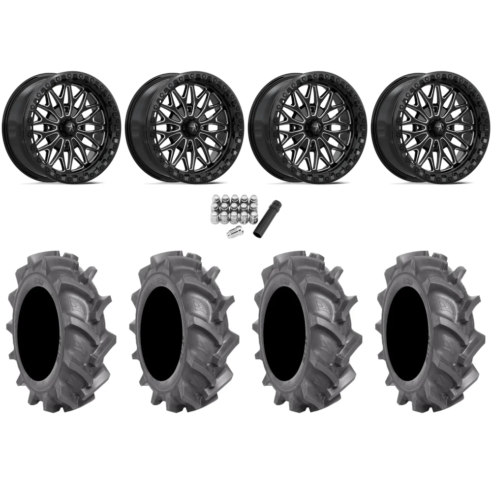 BKT TR 171 35x9.5-18 Tires on MSA M53 Bolo Gloss Black Milled Beadlock Wheels, complete kit