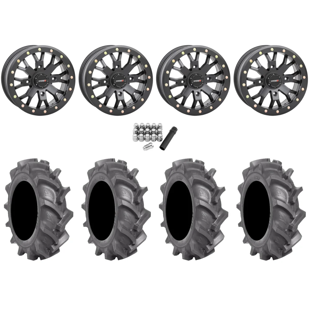 BKT AT 171 28x9-14 Tires on SB-4 Matte Black Beadlock Wheels, complete kit