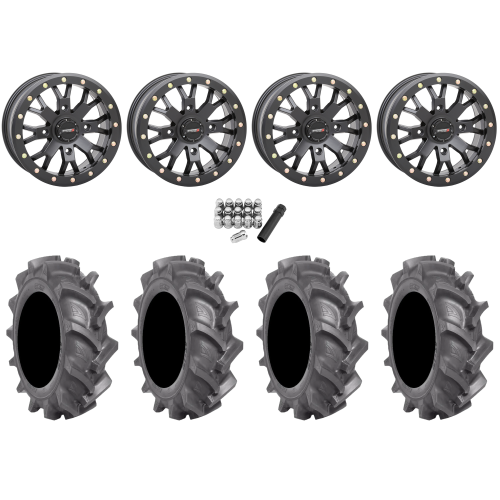 BKT AT 171 30x9-14 Tires on SB-4 Matte Black Beadlock Wheels BKT AT 171 30x9-14 Tires on SB-4 Matte Black Beadlock Wheels