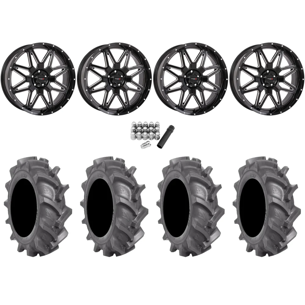 BKT AT 171 33x9-20 Tires on System 3 Offroad ST-7 Gloss Black Milled Wheels, complete kit