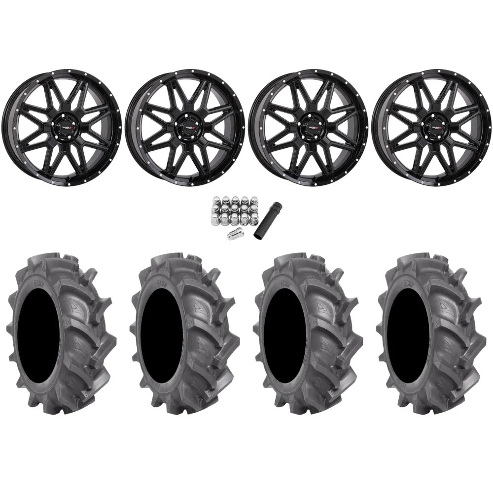 BKT AT 171 33x9-20 Tires on System 3 Offroad ST-7 Gloss Black Wheels, complete kit