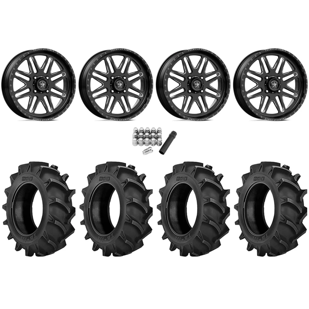 BKT TR 171 35x8.3-20 Tires on American Force K07 Energy Black Forged Wheels, complete kit