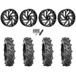 BKT AT 171 33x8-18 Tires on Fuel Reaction Gloss Black Milled Wheels