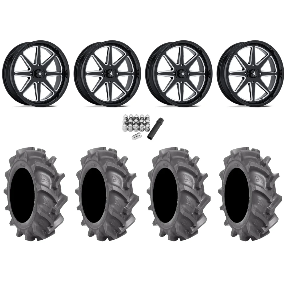 BKT AT 171 38x10-20 Tires on MSA M54 Spark Gloss Black Milled Wheels, complete kit
