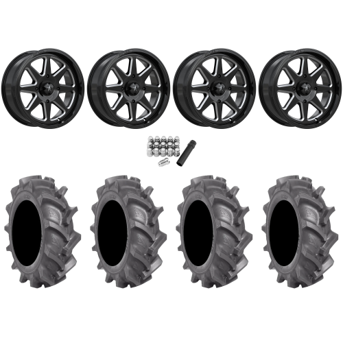 BKT AT 171 33x8-18 Tires on MSA M54 Spark Gloss Black Milled Wheels