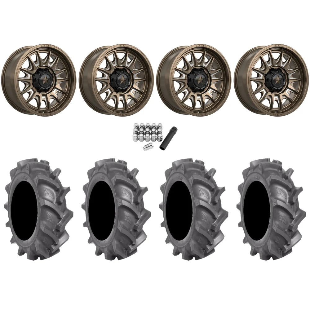 BKT AT 171 33x8-18 Tires on MSA M55 Commander Gloss Bronze Milled Wheels, complete kit