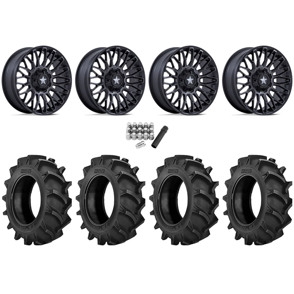 BKT TR 171 42x9.5-24 Tires on MSA M50 Clubber Matte Black DDT Wheels, complete kit