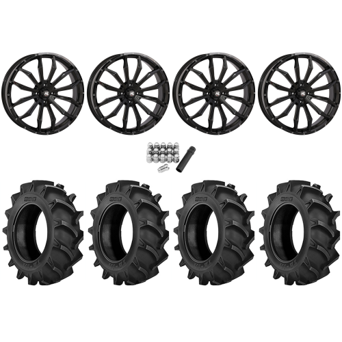 BKT TR 171 46x12.4-24 Tires on High Lifter HL21 Gloss Black Wheels
