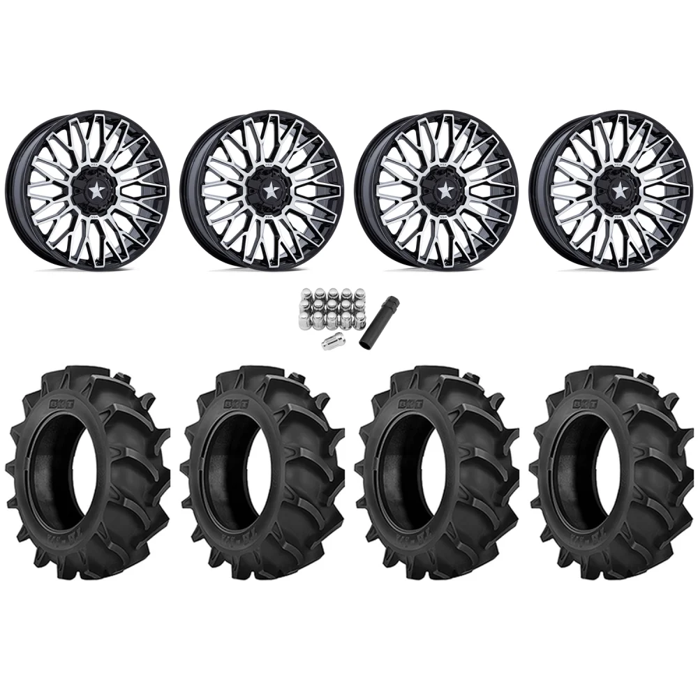 BKT TR 171 46x12.4-24 Tires on MSA M50 Clubber Machined Wheels, complete kit