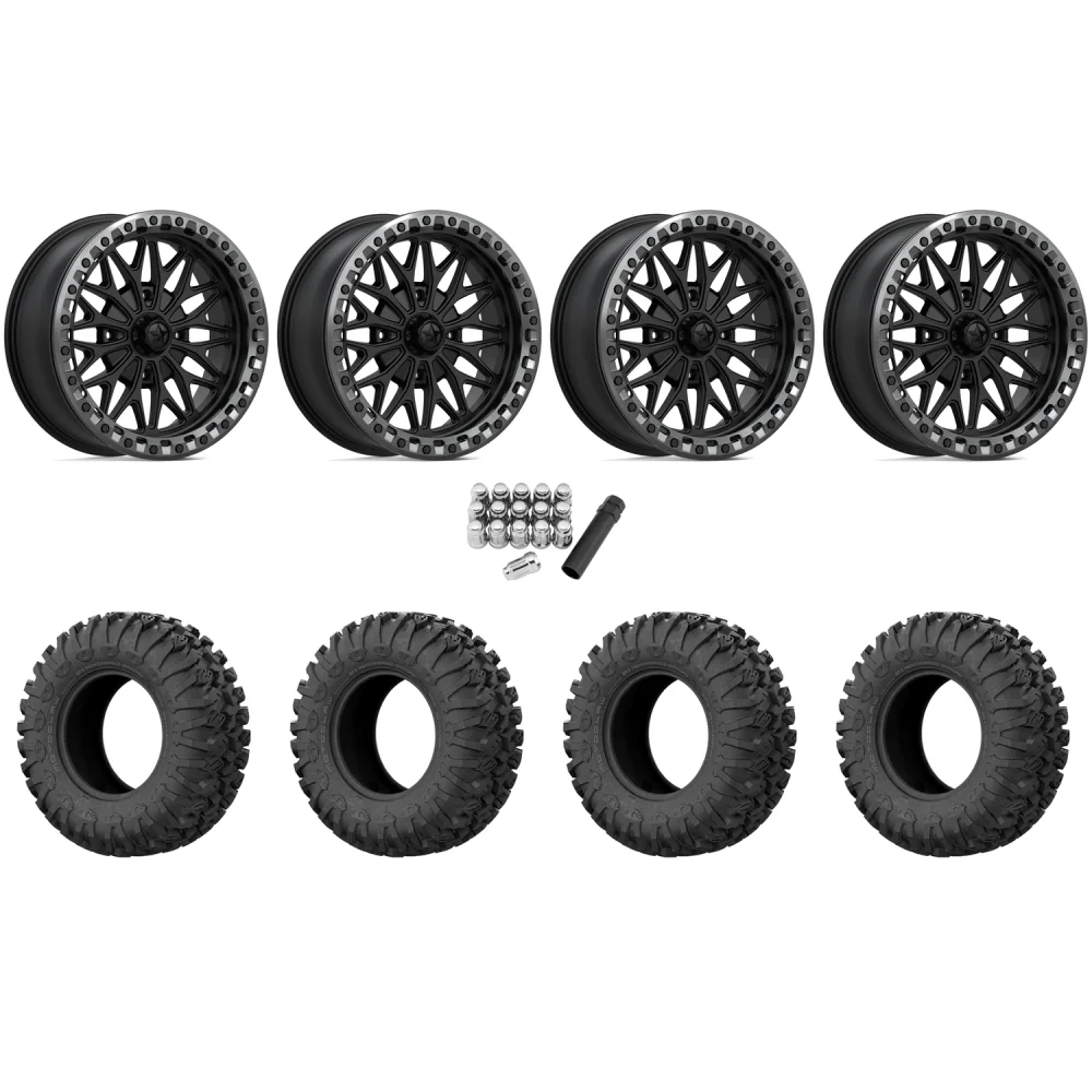 EFX Motoclaw 33x10-18 Tires on MSA M53 Matte Black Beadlock Wheels, complete kit