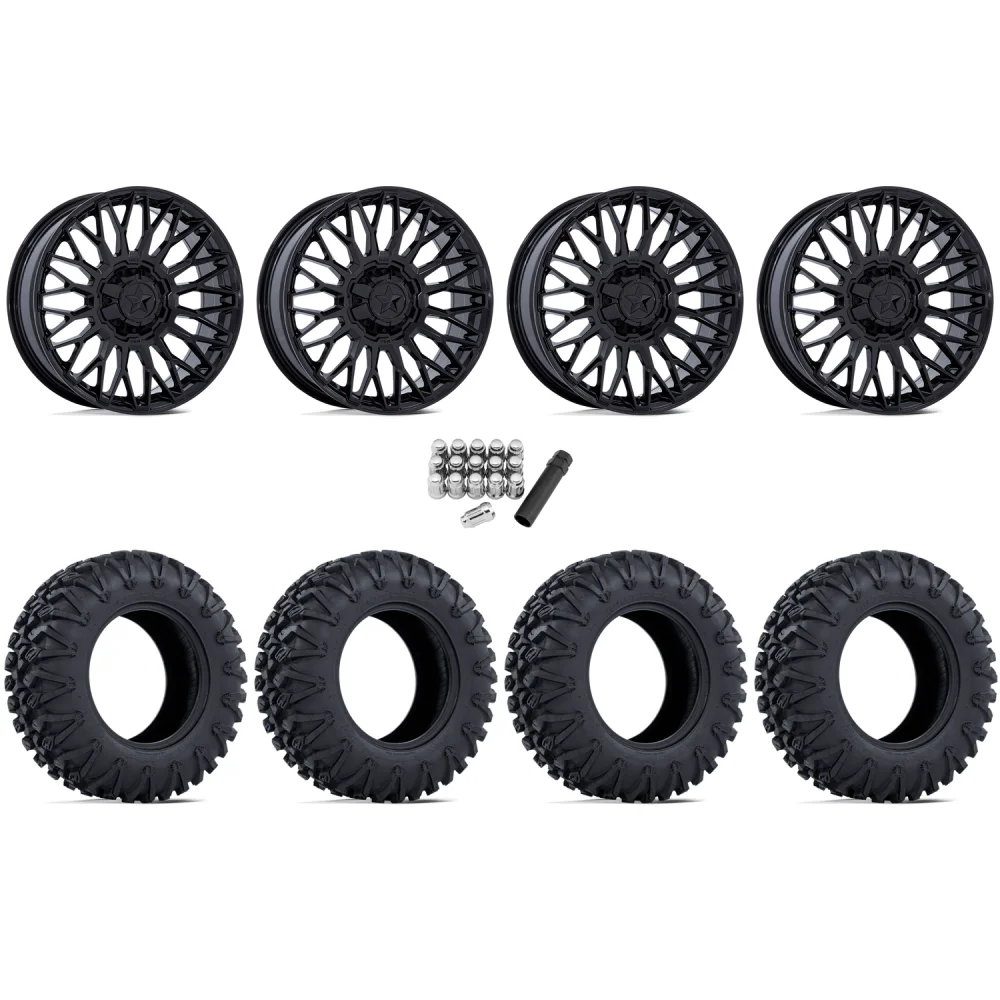 EFX Motoclaw 33x10-20 Tires on MSA M50 Clubber Gloss Black Wheels, complete kit