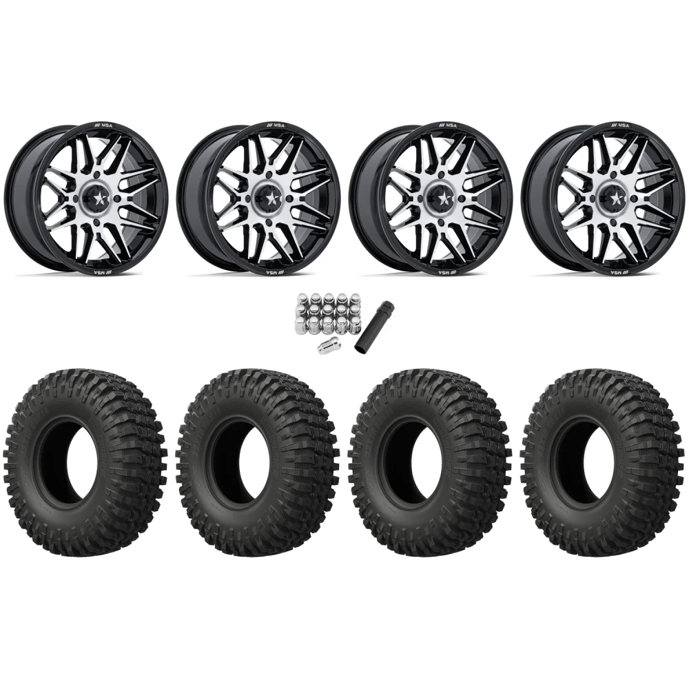 EFX MotoCrusher 33x10-15 Tires on MSA M52 Radar Machined Wheels, complete kit