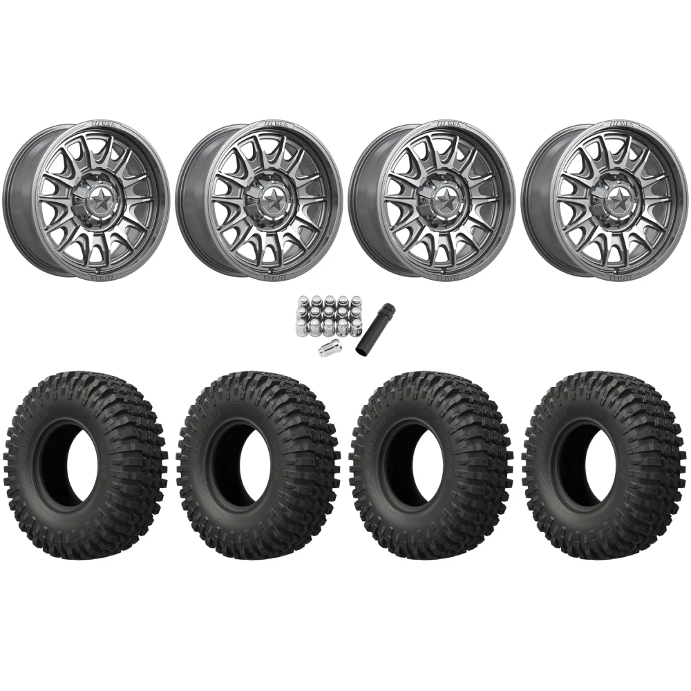 EFX MotoCrusher 37x10-18 Tires on MSA M55 Commander Platinum Machined Wheels, complete kit