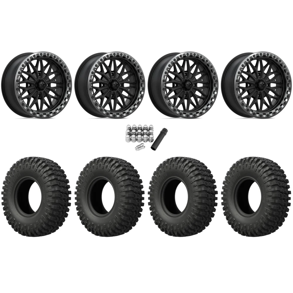 EFX MotoCrusher 40x10-18 Tires on MSA M53 Bolo Matte Black Beadlock Wheels, complete kit